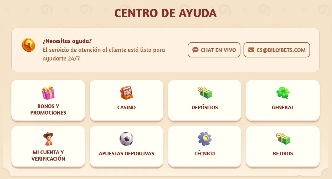 Atención al Cliente en BillyBets Atención al Cliente en BillyBets