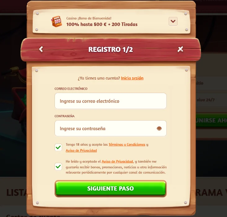 Registro e inicio de sesión en BillyBets Registro e inicio de sesión en BillyBets